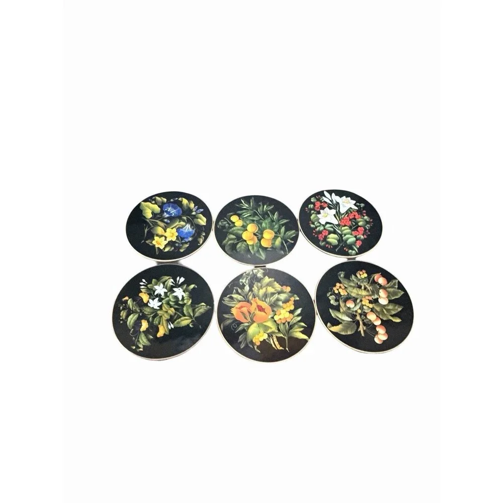 Vtg Toyo Lacquerware 5 Coasters Black Japanese Matching Lidded Storage Box
